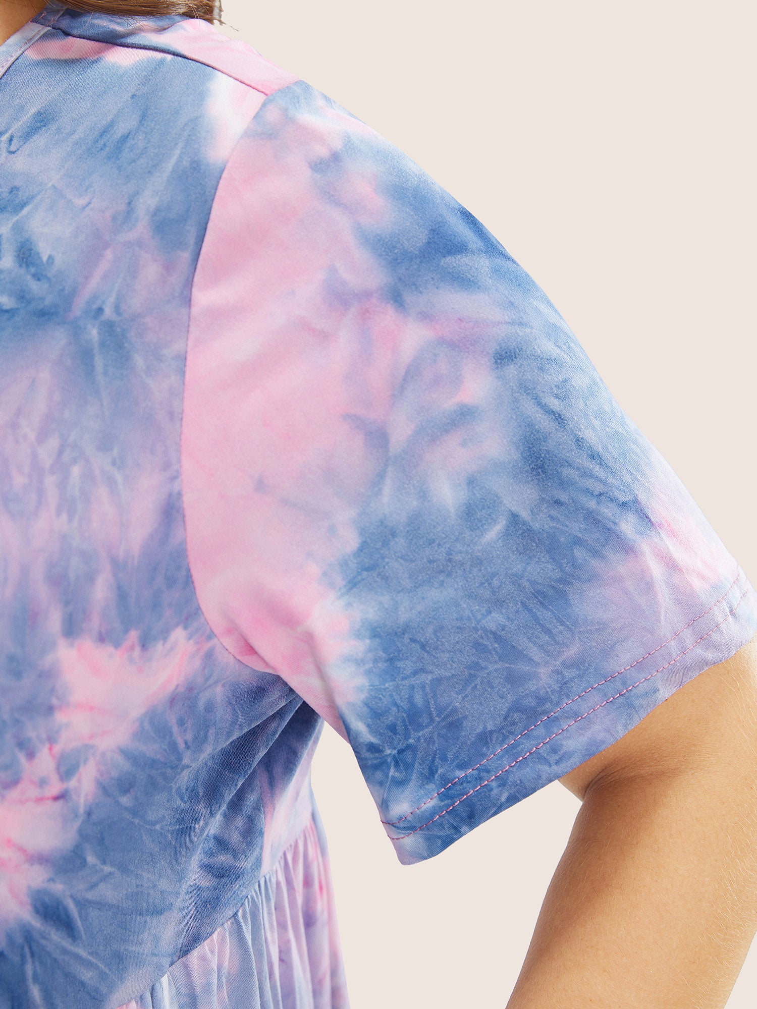 Tie Dye Pocket Ruffle Hem Knee Dress