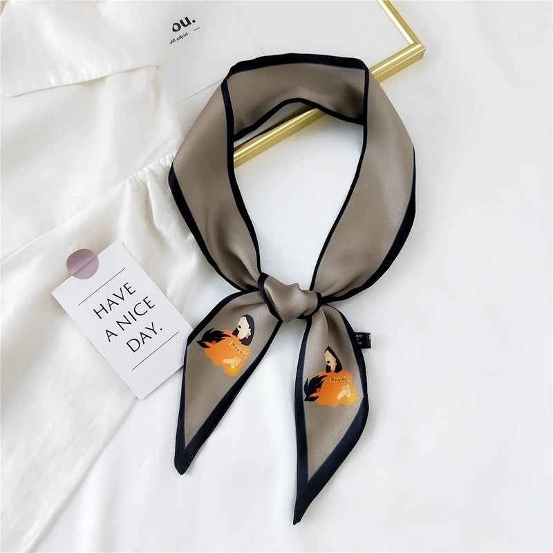 Fashion Streamer Printing Bow Silk Scarf