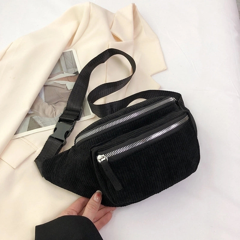 Women's Vintage Style Solid Color Corduroy Waist Bags