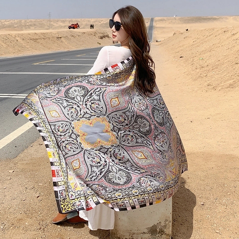 Women's Minimalist Streetwear Leopard Satin Printing And Dyeing Printing Scarf