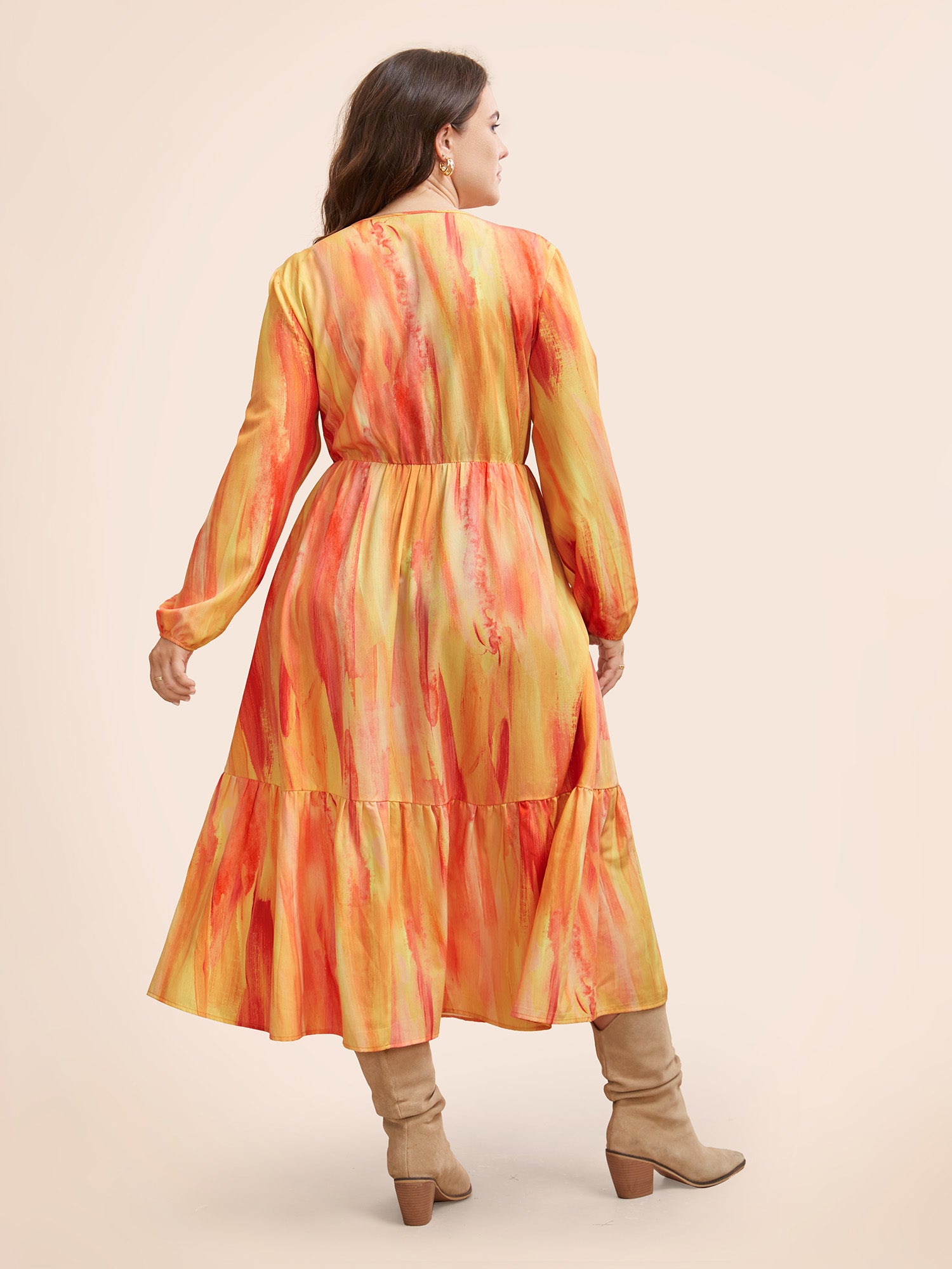 Gradient Dyeing Shirred Ruffle Hem Dress