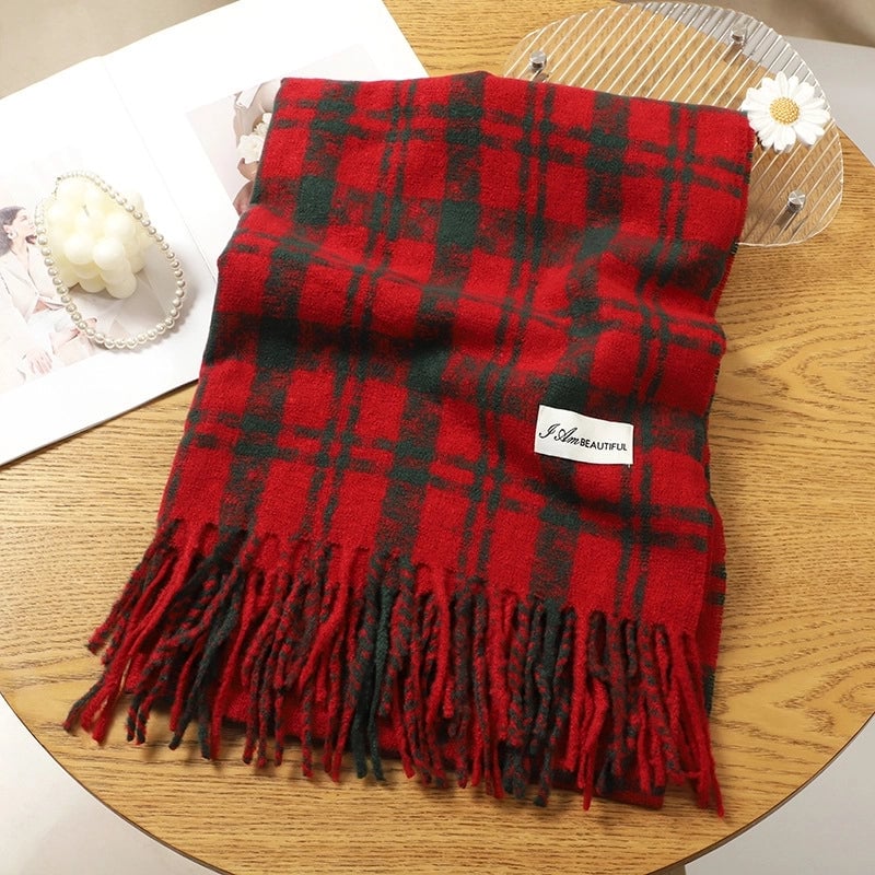Women's Basic Plaid Polyester Scarf