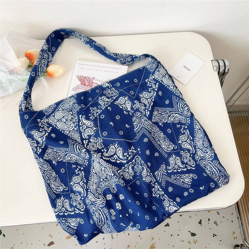 Women's Medium Canvas Flower Basic Classic Style Square Open Canvas Bag