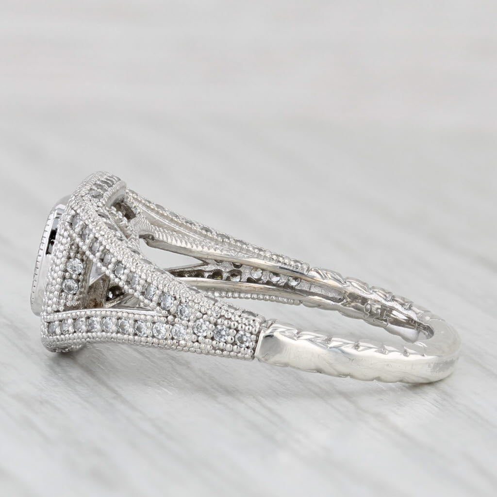 1.46ctw Cubic Zirconia Halo Engagement Style Ring Sterling Silver Size 7.25
