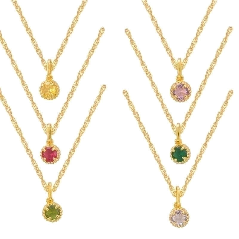 201 Stainless Steel 304 Stainless Steel Glass Gold Plated Elegant Minimalist Plating Inlay Round Birthstone Zircon Pendant Necklace