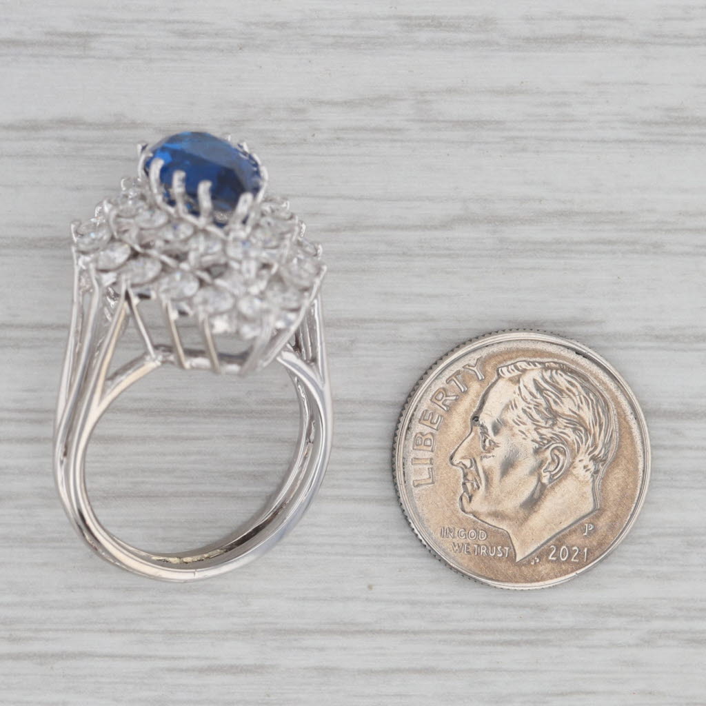 4.04ctw Diamond Lab Created Spinel Pear 14K White Gold Cocktail Ring Sz 5.75