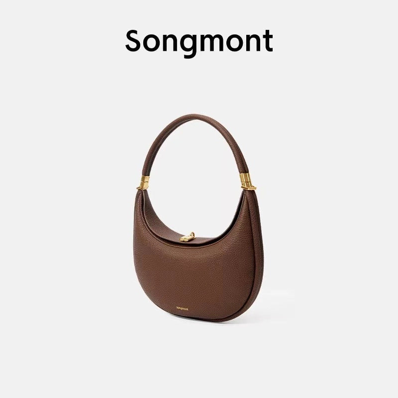 Women's Composite Cowhide Solid Color Basic Classic Style Dumpling Shape Flip Cover Shoulder Bag