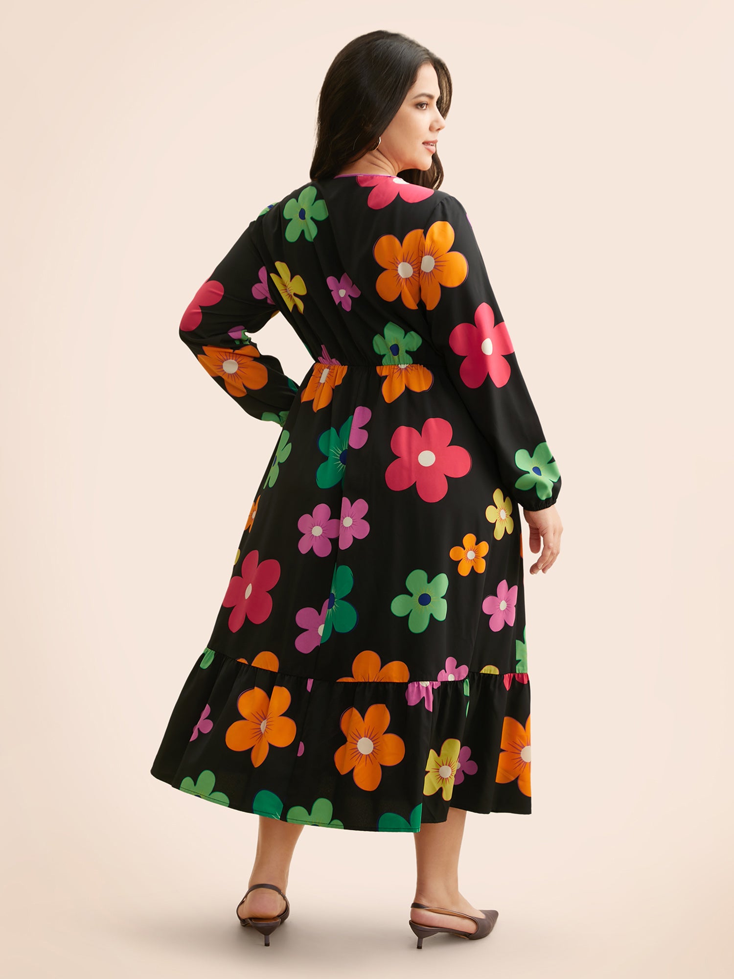 Colored Floral Tie Knot Midi Dress