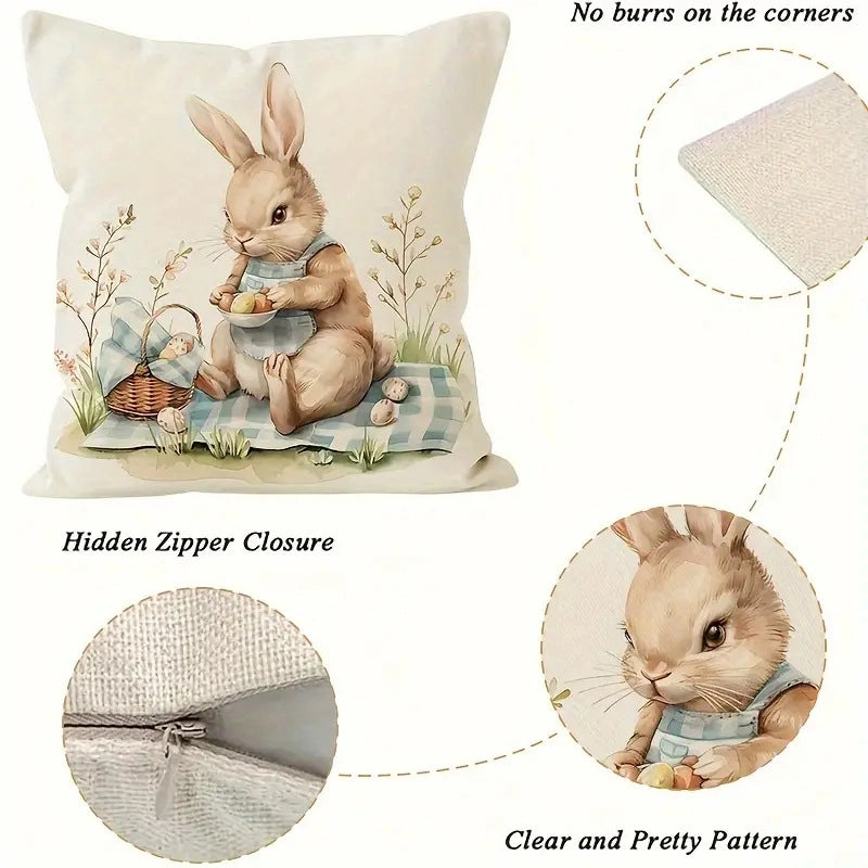 Easter Minimalist Classic Style Rabbit Linen Pillow Cases Couch & Sofa Decor