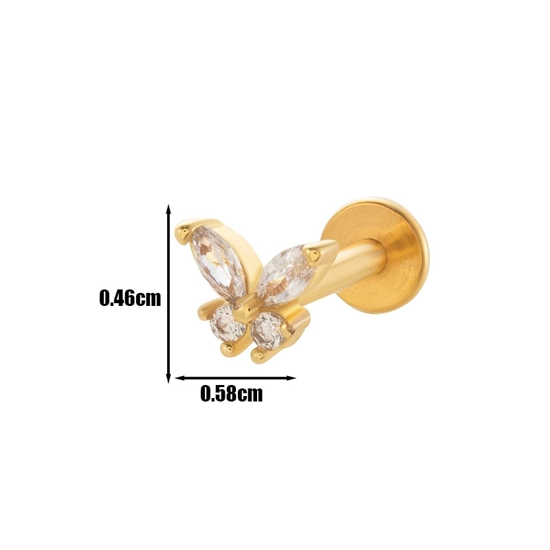 1 Piece Lip Rings Cool Style Pentagram Flower Butterfly 316L Stainless Steel  Copper Plating Inlay Zircon