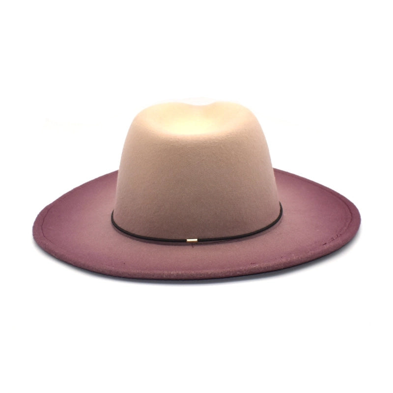 New Woolen Hat Women's Autumn And Winter Flat-brimmed Big-brimmed Hat Couple's Hat Color-changing Retro Jazz Hat Men