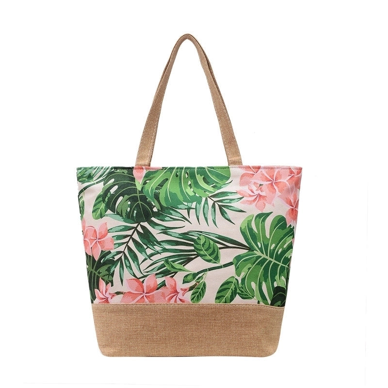 Women's Large Canvas Tropical Vacation Open Shoulder Bag
