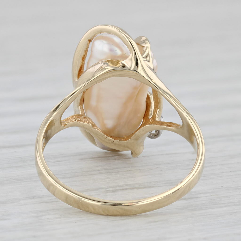 Cultured Pearl Diamond Accent Ring 14k Yellow Gold Size 6