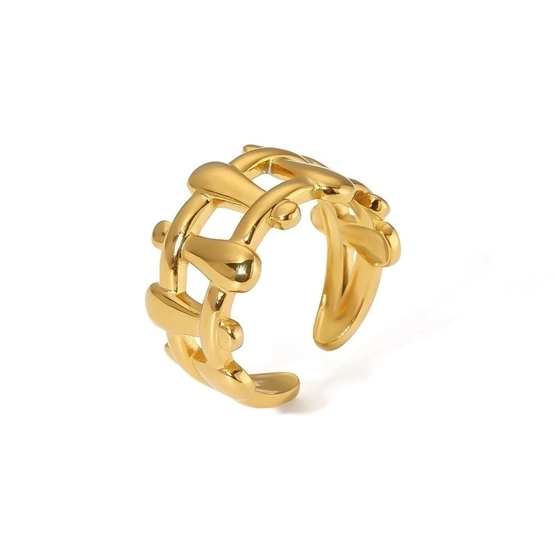 Titanium Steel 18K Gold Plated Minimalist Inlay Circle Rhinestones Open Rings