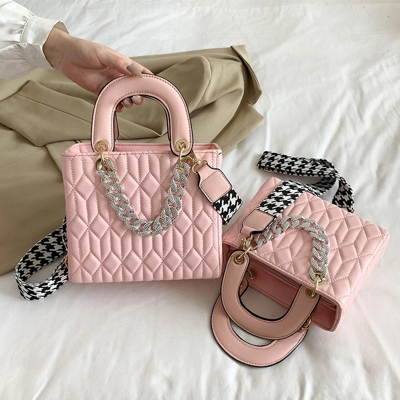 Women's Medium All Seasons Pu Leather Solid Color Fashion Chain Square Zipper Handbag