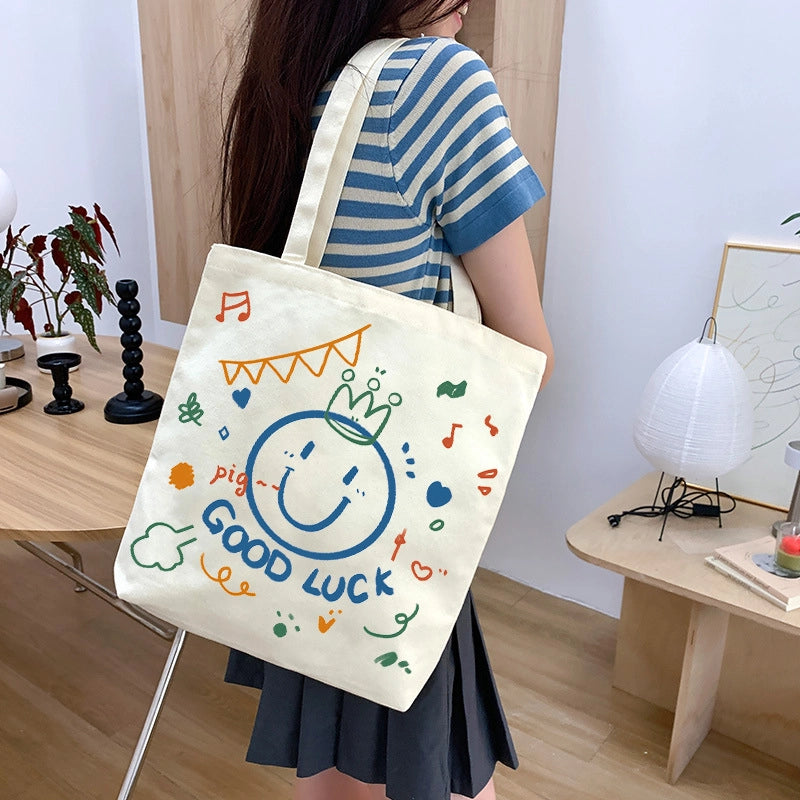 Women's Medium Canvas Cartoon Cute Square Zipper Shoulder Bag