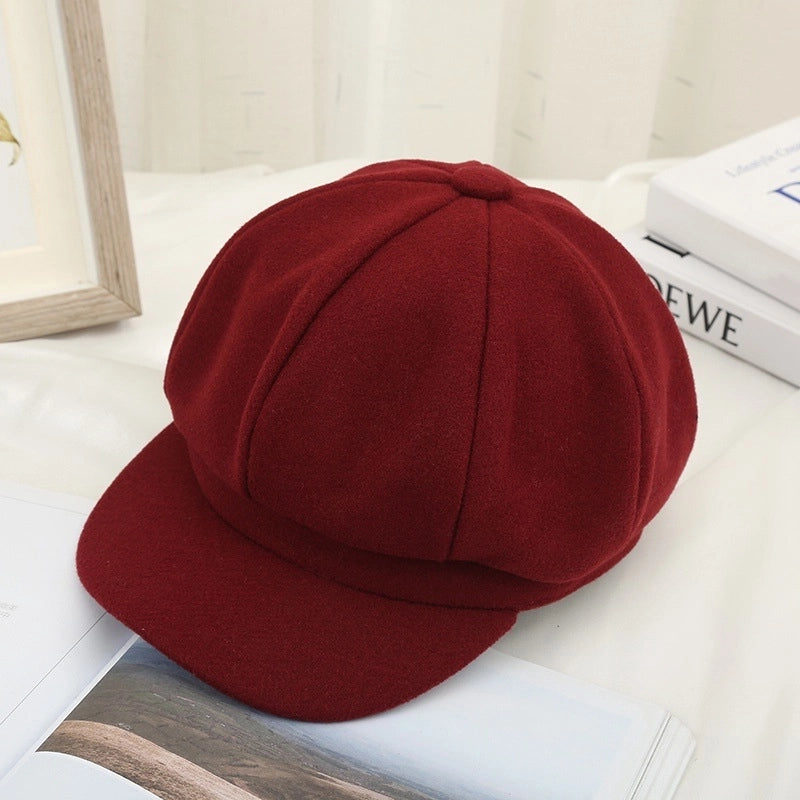 Octagonal Hat New Female Autumn And Winter Korean Woolen Hat Warm Fashion Retro Duck Tongue Beret Spot
