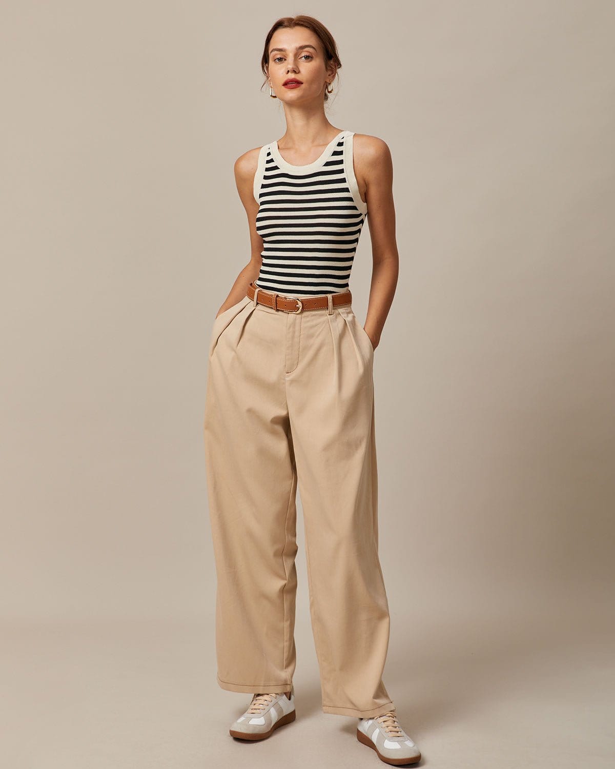 The Black Round Neck Striped Tank Top