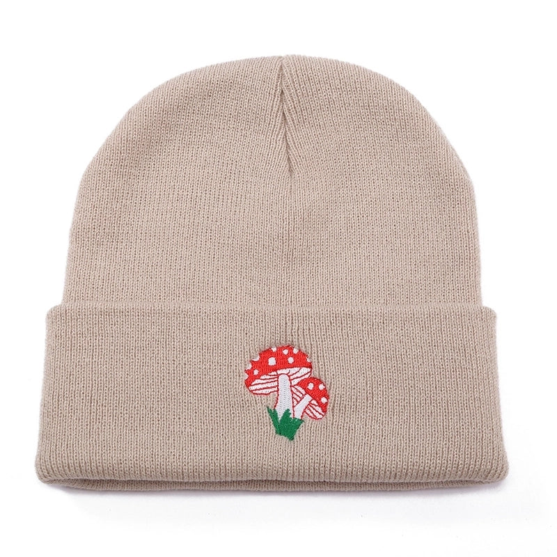 Unisex Basic Minimalist Mushroom Embroidery Eaveless Wool Cap