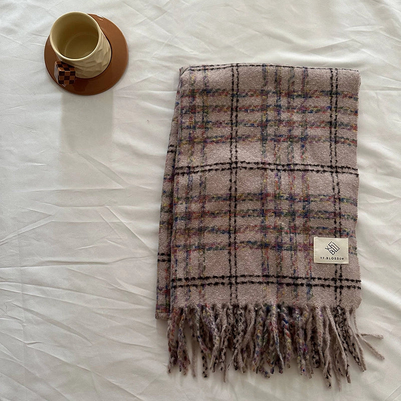 Women's Sweet Plaid Polyester Tassel Scarf