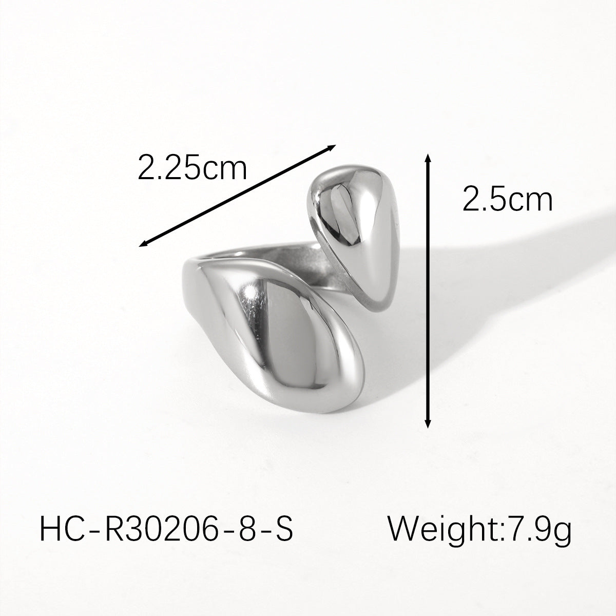 Customized 18K Gold-Plated Stainless Steel Smooth Asymmetrical Open Ring For Women