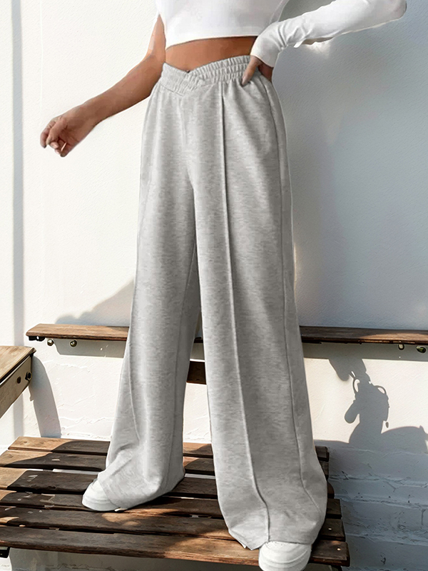 High Waisted Loose Elasticity Solid Color Pants Trousers