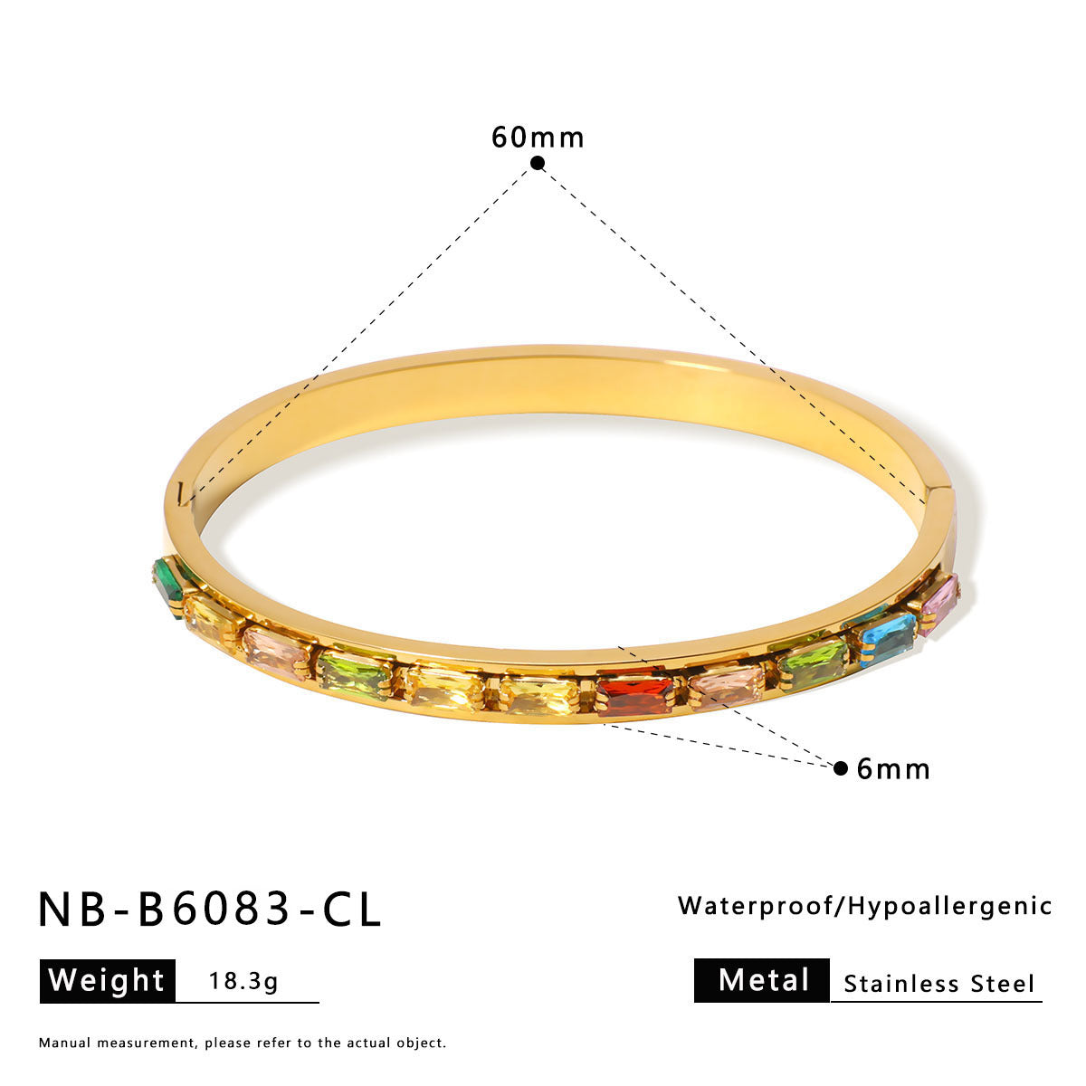 Ins Stainless Steel Zircon Pearl Bracelet C-Shaped Wave Line Open Gold-Plated Bracelet Design Female