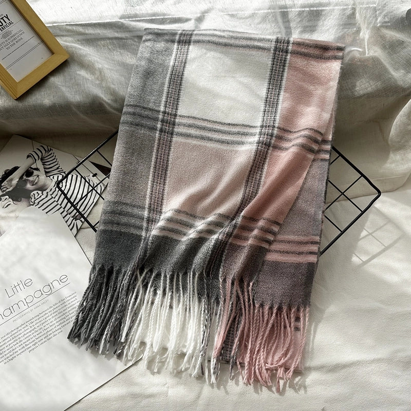 Unisex Casual Minimalist Lattice Imitation Cashmere Tassel Scarf