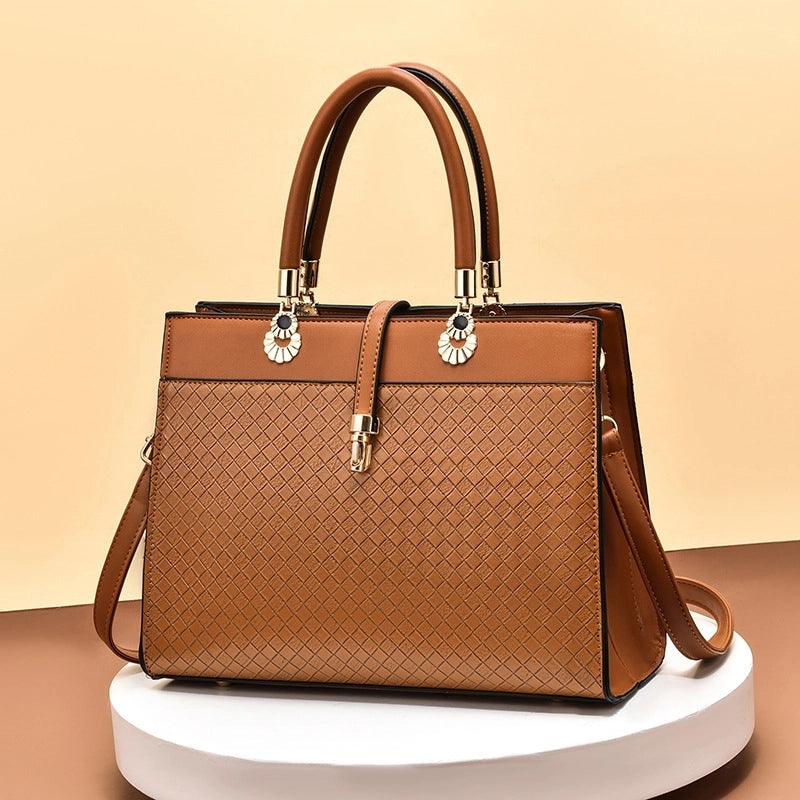 Women's Pu Leather Plaid Solid Color Elegant Vintage Style Square Zipper Buckle Handbag