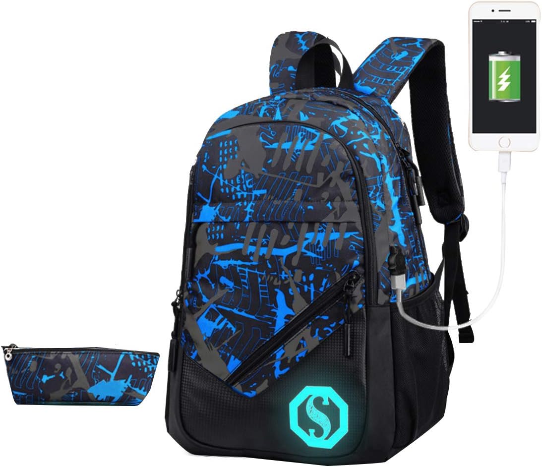 JiaYou Teenage Boy Girl Unisex 20L Multifunctional School Bag Backpack Set with Florescent Mark