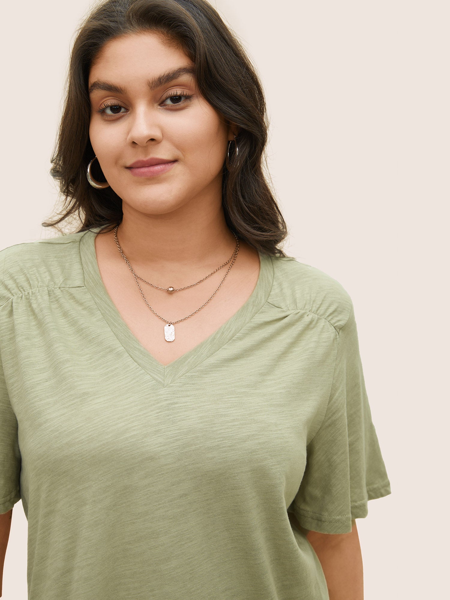 Plain Ruffle Sleeve Heather V Neck T-shirt