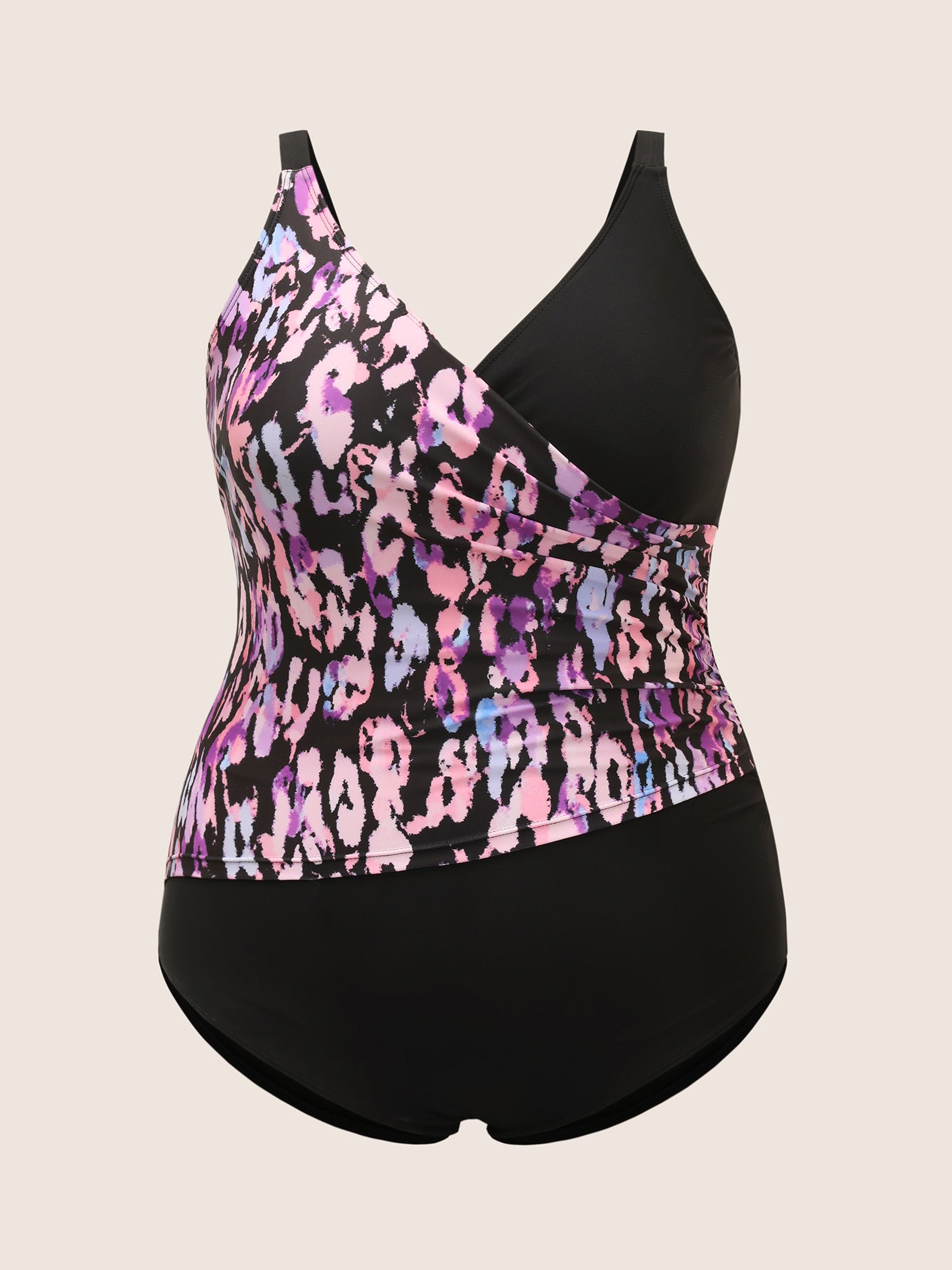 Leopard Print Patchwork Gathered One Piece Swimsuit