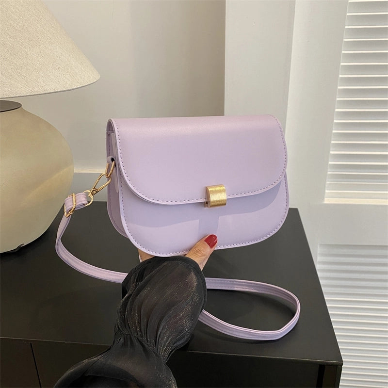 Women's All Seasons Pu Leather Solid Color Classic Style Semicircle Flip Cover Shoulder Bag