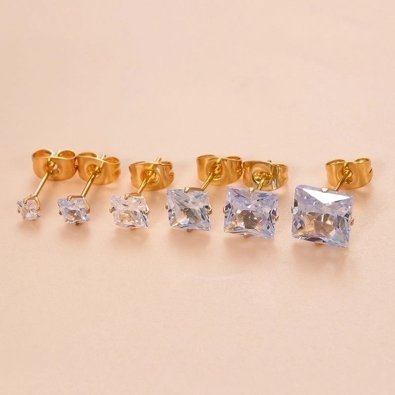 1 Piece Ear Cartilage Rings & Studs Minimalist Classic Style Geometric Square 316L Stainless Steel  Plating Inlay Zircon