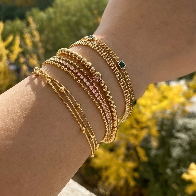 3 Pieces Casual Minimalist Geometric 304 Stainless Steel 16K Gold Plated White Gold Plated Gold Plated Bracelets In Bulk