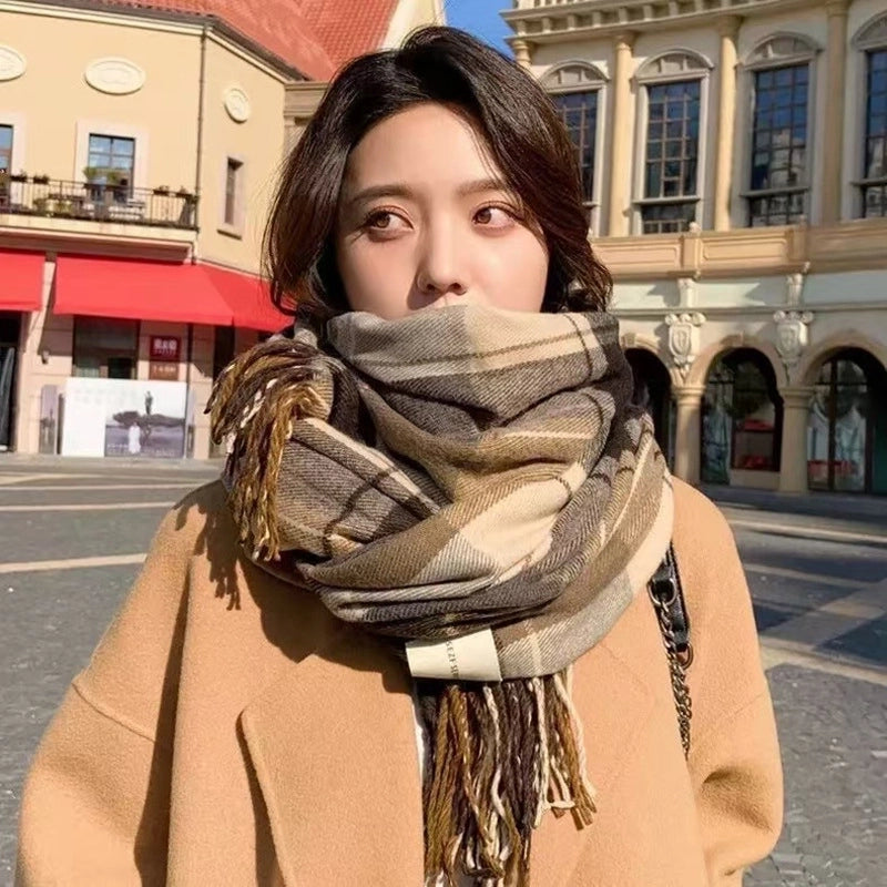 Women's Lady Minimalist Lattice Imitation Cashmere Scarf