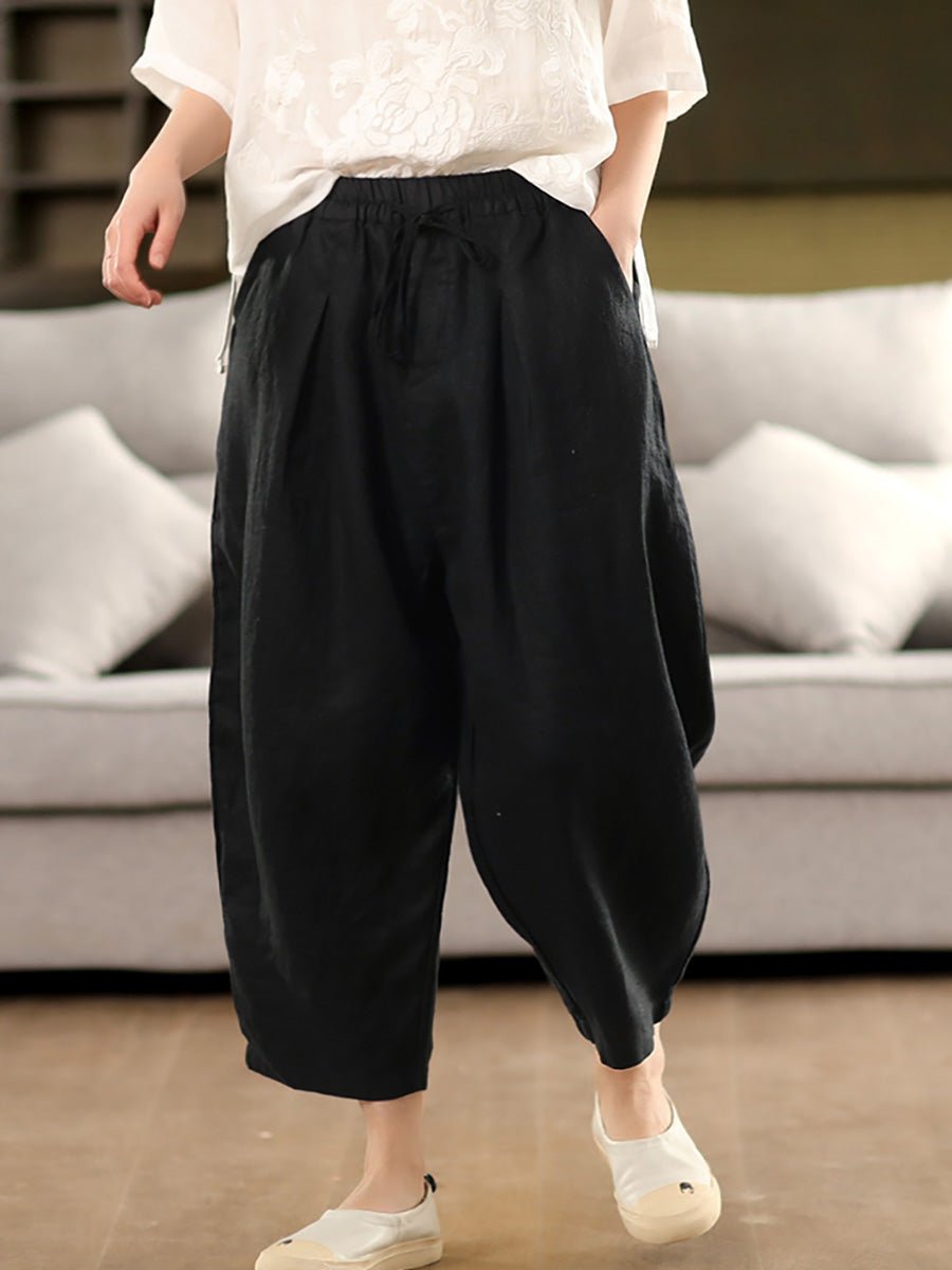 Women Summer Pure Color 100%Linen Harem Pants