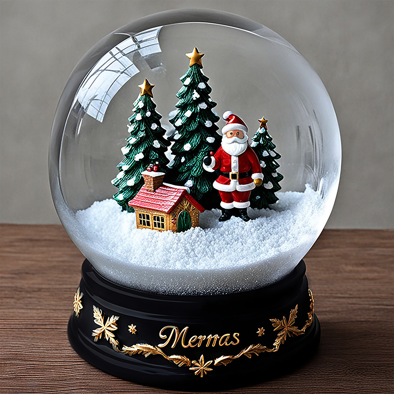 resin Christmas tree miniature village glass snow ball home decor water globe custom ornament snow globe