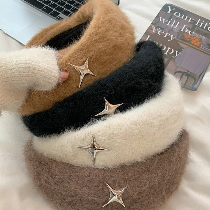 New White Plush Rabbit Fur Anti-wear Beret For Women New Autumn And Winter Face-looking Small Forward Hat Painter Hat