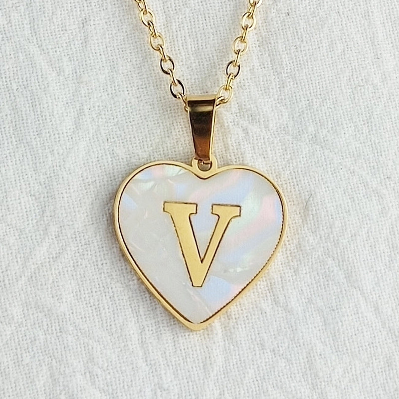 Cute Sweet Letter Titanium Steel Plating Inlay Shell Pendant Necklace