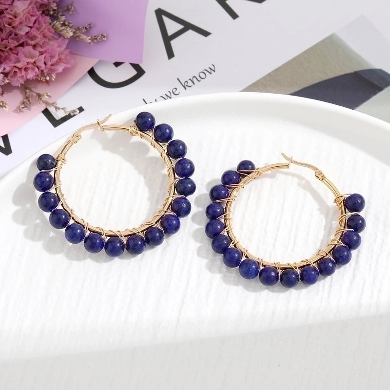 2 Pieces Retro Geometric Handmade Stainless Steel Natural Stone Earrings