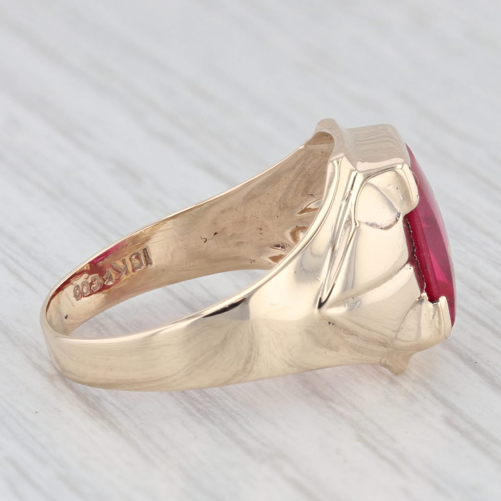 Masonic Signet Ring Lab Created Ruby 10k Gold Size 8.5 Blue Lodge Square Compass