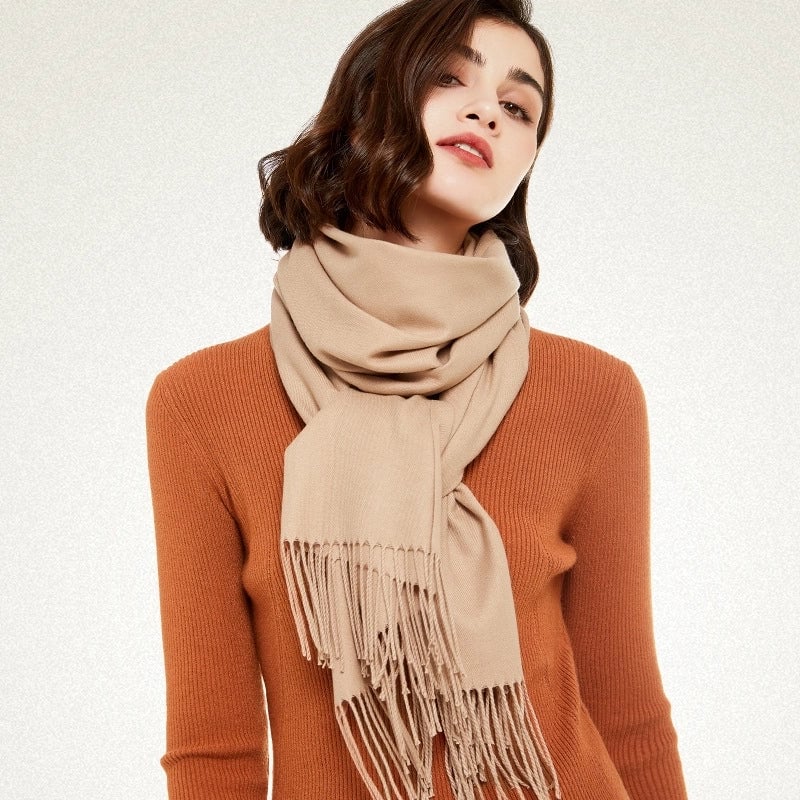 250g Autumn And Winter New Warm Thick Cashmere Texture Solid Color Couples Long Scarf Air Conditioning Tassel Shawl