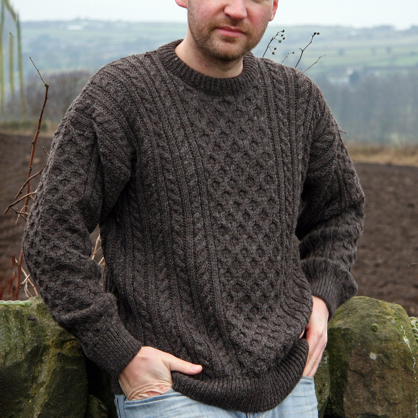 Men'S Aran Knitted Patterned Pullover Sweater