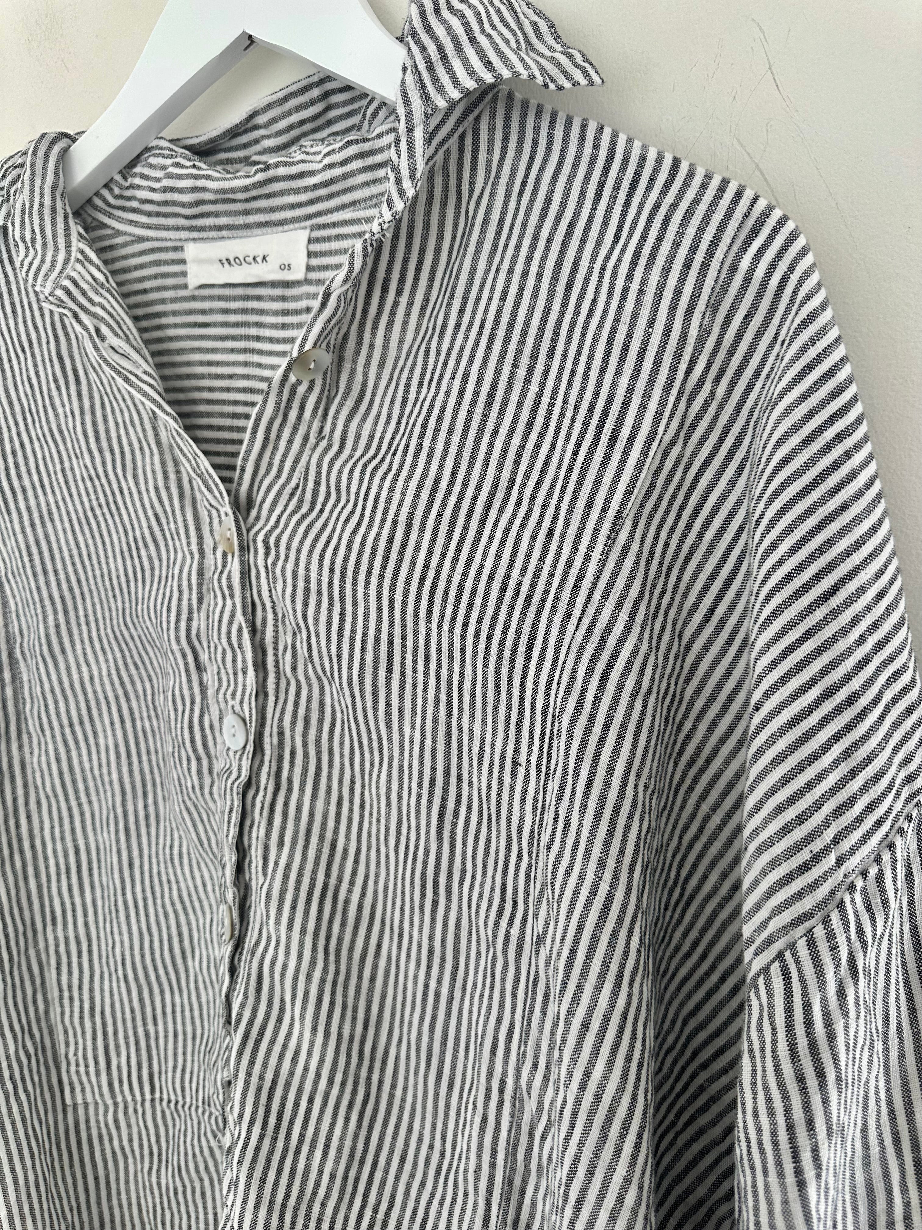 megan shirt -charcoal stripe linen