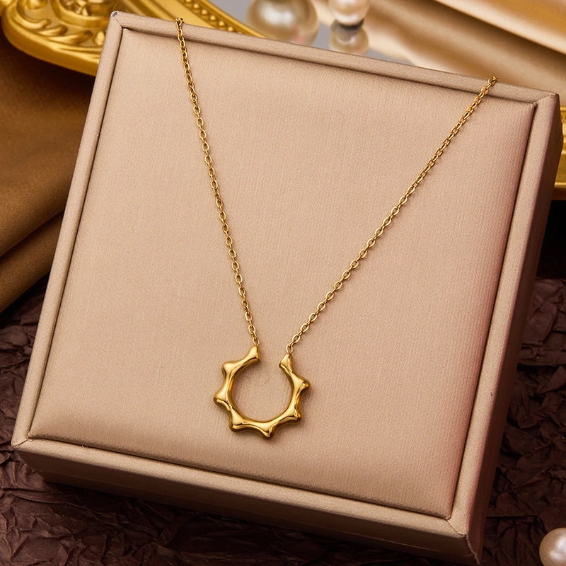 Elegant Minimalist Geometric Flower Bow Knot Titanium Steel Plating Pendant Necklace