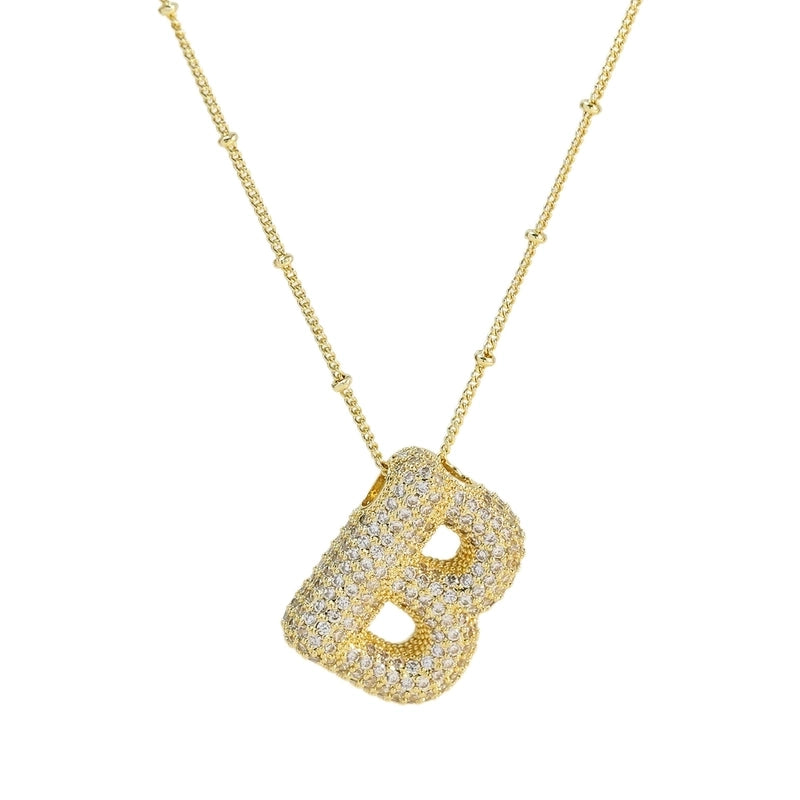 Hot Sale Fashion 26 English Letters Pendant Necklace Copper Micro Inlaid Zircon Balloon Letter Collarbone Necklace Choker Pendant