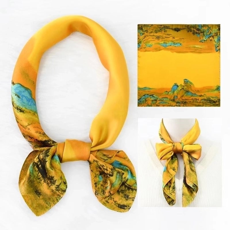 2 Pieces Women's Elegant Plaid Flower Horse Satin Silk Scarf