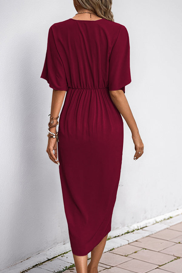 Fashion V Neck Solid Irregular Hem Dress