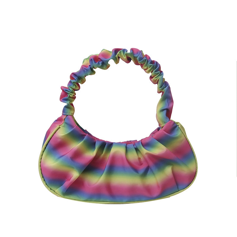 Women's Medium Pu Leather Rainbow Streetwear Pillow Shape Magnetic Buckle Underarm Bag